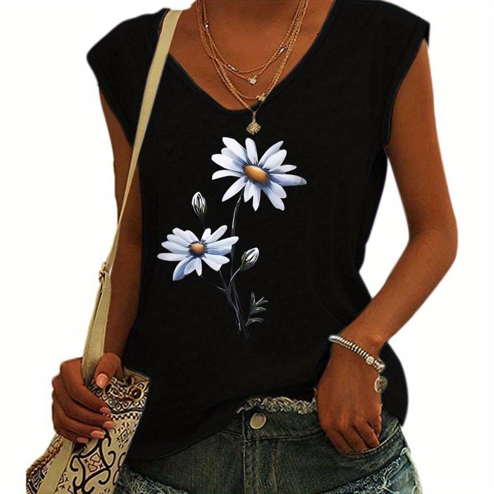 

Flower Graphic Print Tank Top, Sleeveless Casual Top For Summer & Spring, Women's Clothing