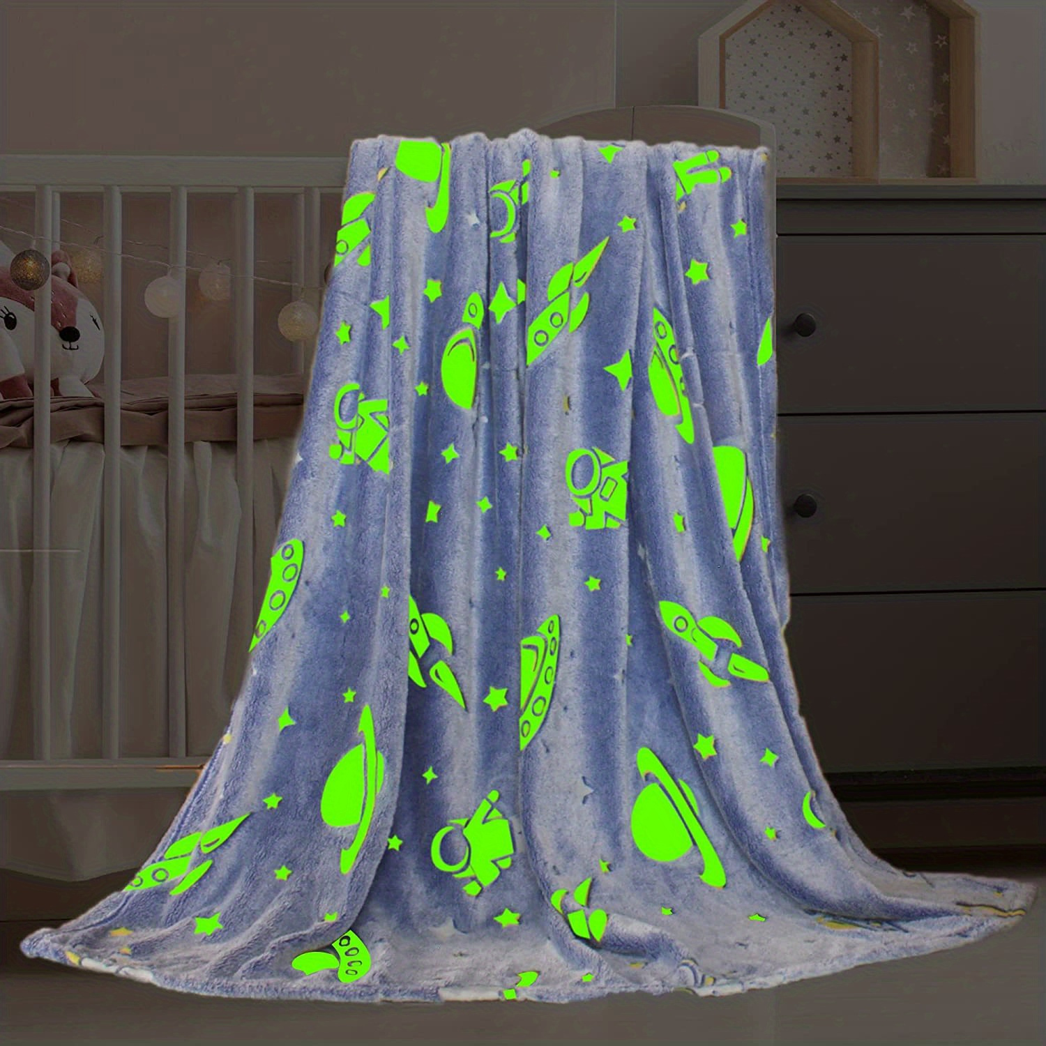 1pc glow in the dark astronaut blanket soft and cozy flannel blanket for teen and adults   sofa bed car and office ideal birthday gift for boys and girls details 0