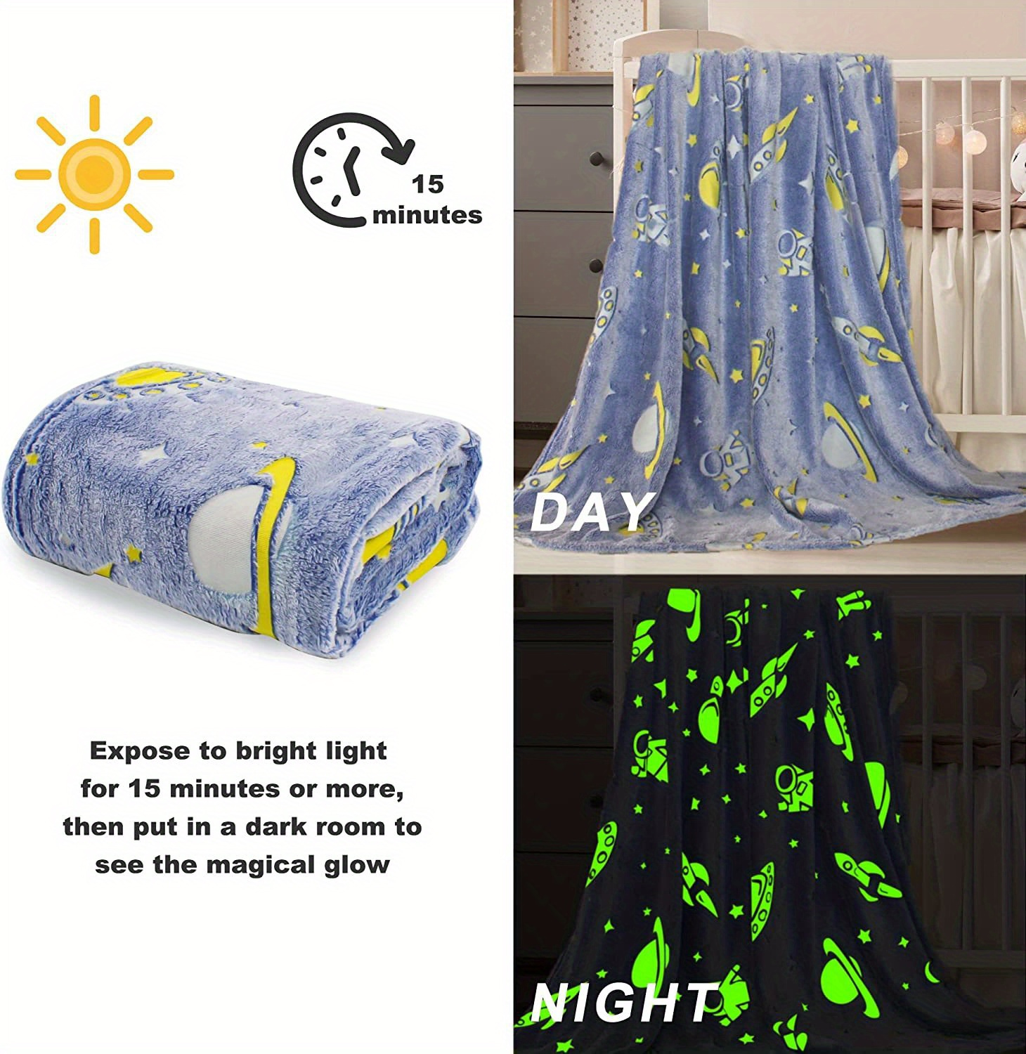 1pc glow in the dark astronaut blanket soft and cozy flannel blanket for teen and adults   sofa bed car and office ideal birthday gift for boys and girls details 1