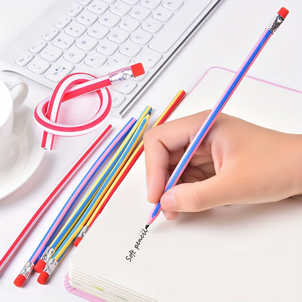

30pcs Flexible Bend Pencils, Flexible Soft Pencils Color Striped Soft Pencils With Eraser Office And Home