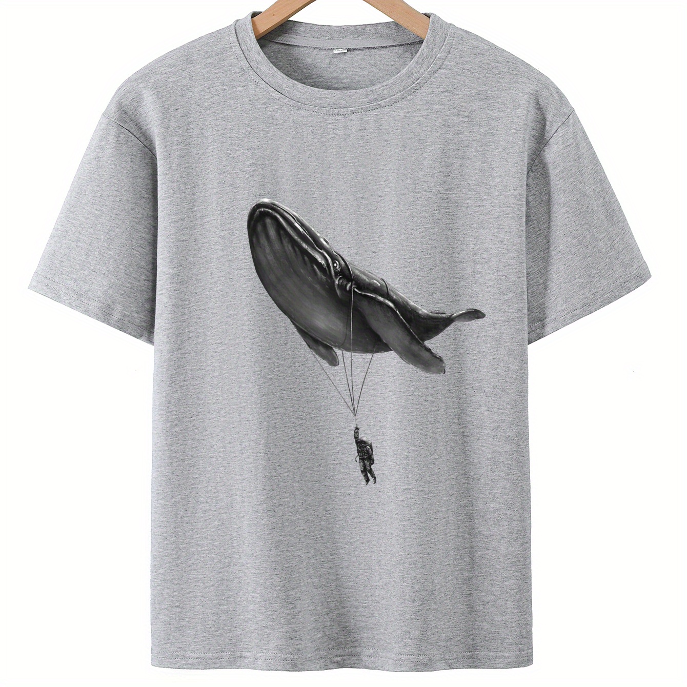 

Boy's Astronaut & Whale Print Creative Cotton T-shirt, Casual Short Sleeve Crew Neck Pullover Top Summer Clothing