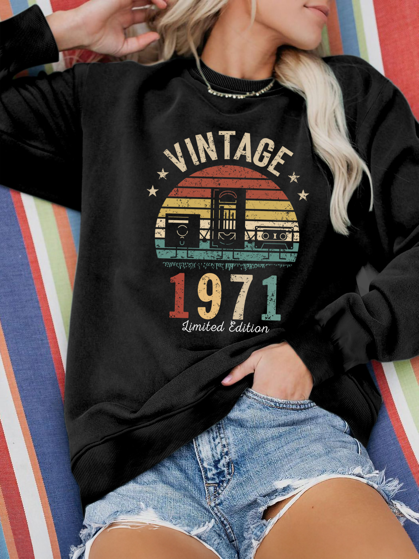 Vintage Letter Print Sweatshirt Casual Long Sleeve Crew Neck - Temu