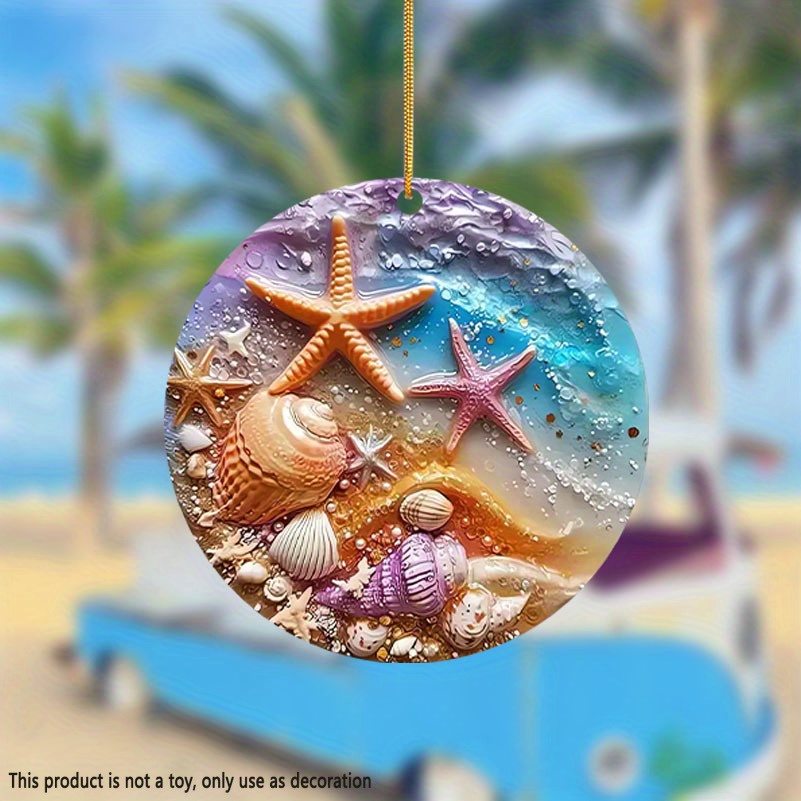 2d Acrylic Summer Colorful Beach Starfish Shells Round Shape - Temu