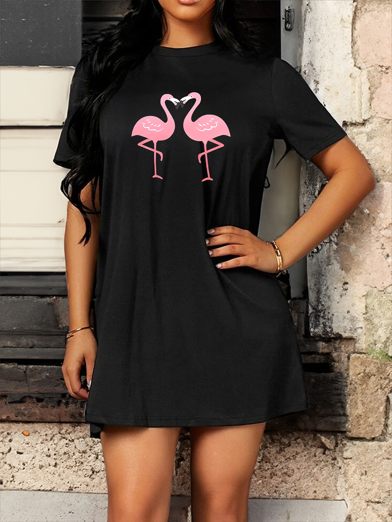 Flamingo print dress plus size best sale