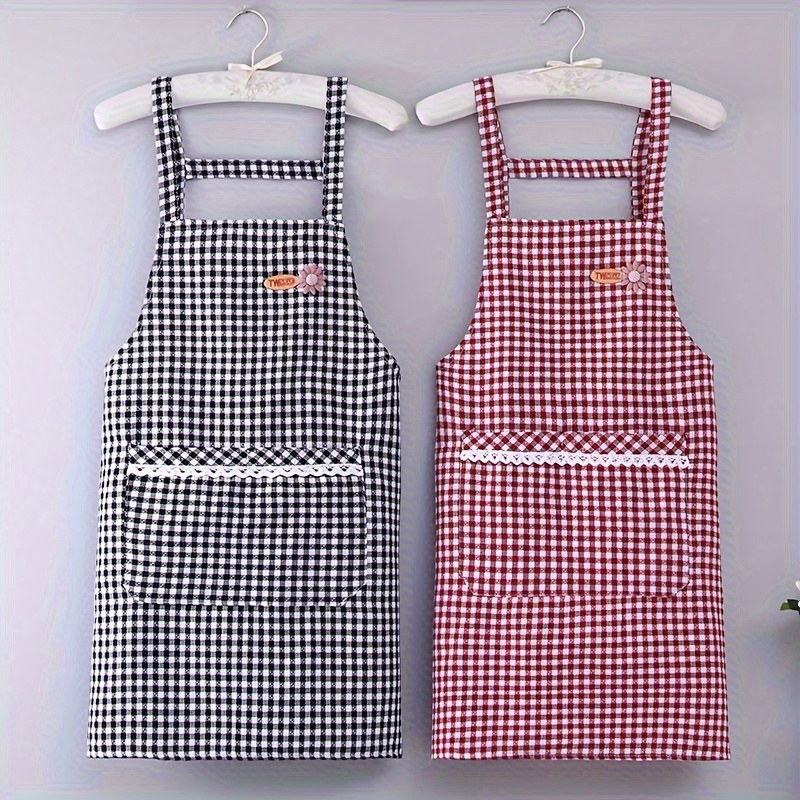 

1pc, Cotton Apron, Classic Gingham With Pocket, Dirt & Stain Resistant, Adjustable Kitchen Aprons For Cooking, Baking, Crafting