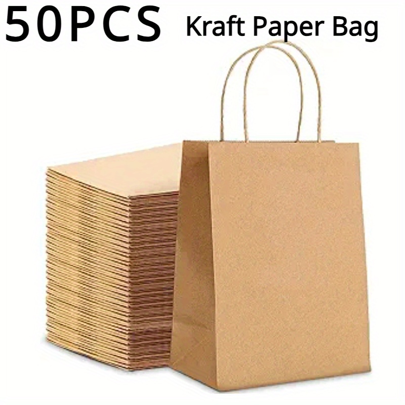 

50pcs Kraft Paper Gift Bags With Handles - Portable & Stylish For Retail, Parties, Holidays & Home Events