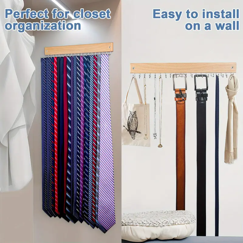 2x Appendino Per Cinture In Legno - Organizzatore Armadio Con 8 Ganci Per Cravatte E Accessori - Foto 3