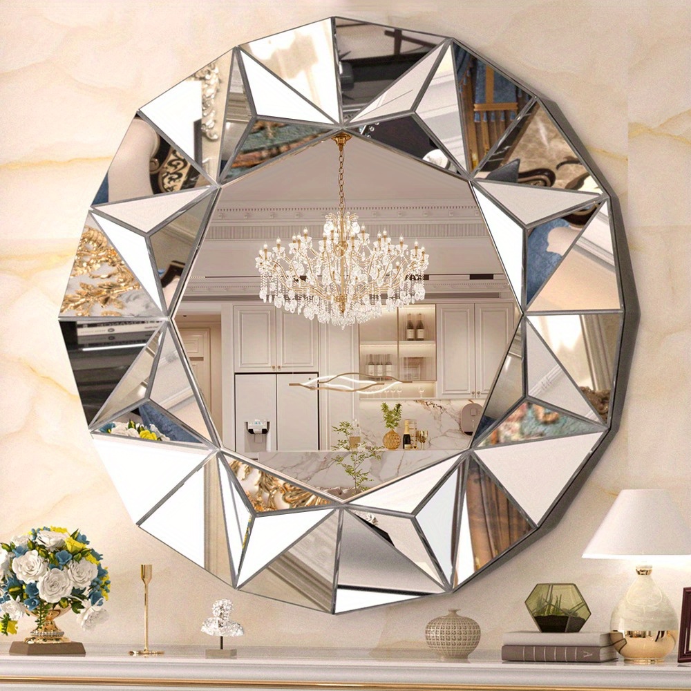 

1pc Beveled Edge Round Mirror, Wall Mounted Decorative Mirror, Creative Wall Mirror For Corridor, Living Room, Bedroom, Bathroom, Home Decorations