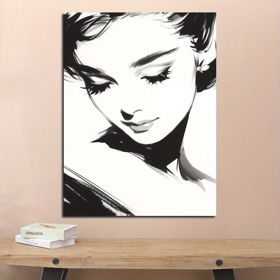 

1pc Beauty White-black Painting Poster Canvas For Home Decoration, Living Room Bedroom Bathroom Kitchen Cafe Office Decoration, Perfect Gift, Wallpaper, Wall Art