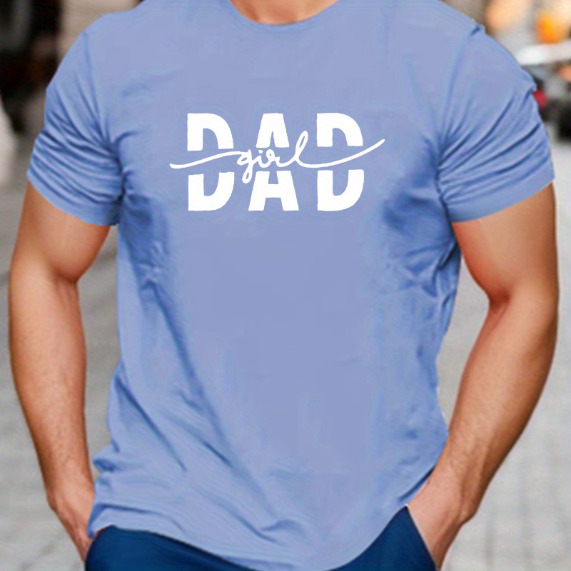 

Men's Dad Letter Print Short Sleeve T-shirts, Comfy Casual Elastic Crew Neck Tops, Men's Clothing