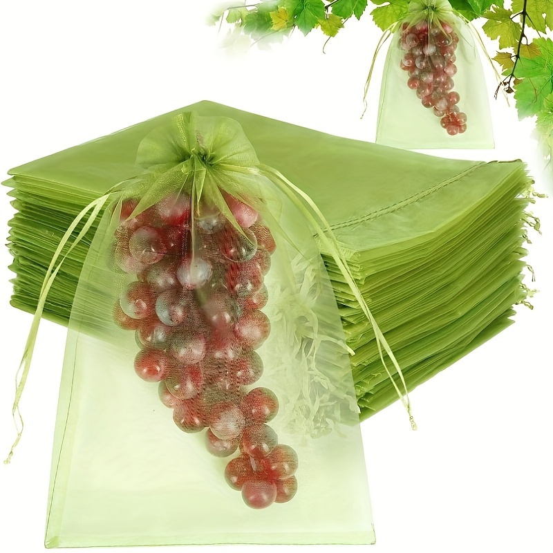 

50pcs, Green Mesh Sleeve Bag, Drawstring Mesh Fruit Protector, Pest Barrier For Grape, Mango, Fruit Tree And Vegetable Garden