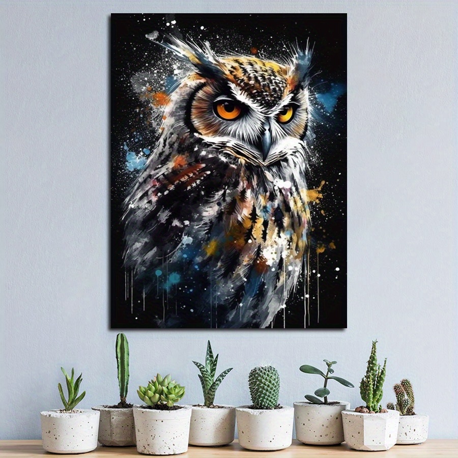 

1pc Owl Color Painting Poster Canvas For Home Decoration, Living Room Bedroom Bathroom Kitchen Cafe Office Decoration, Perfect Gift, Wallpaper, Wall Art, Color Painting