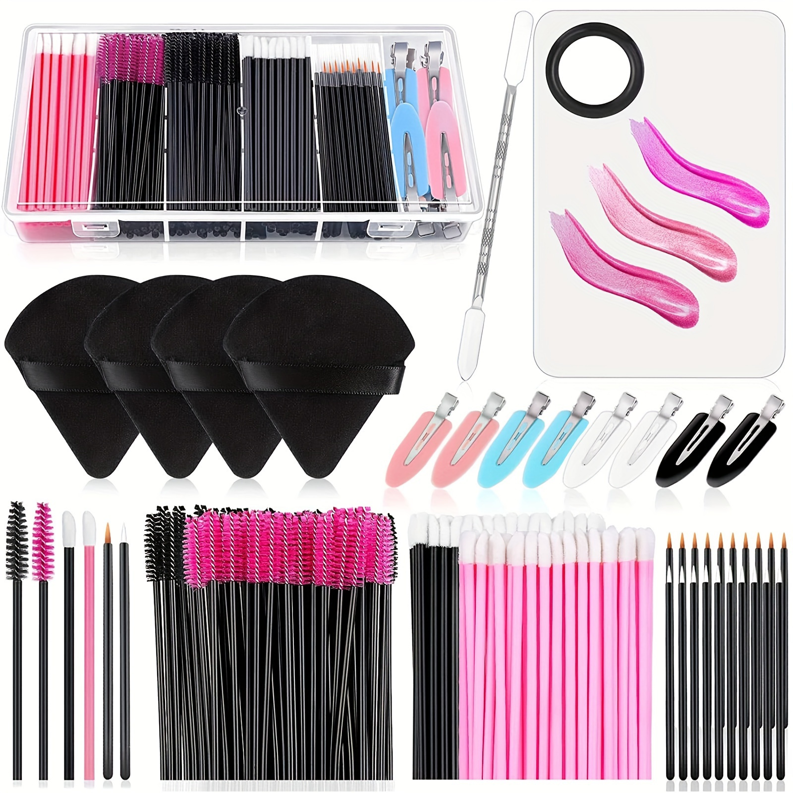 

234pc Makeup Applicators Kit With Triangle Makeup Puff Makeup Mixing Palette Makeup Artist Supplies Mascara Wands, Lip Brushes, Hair Clips Powder Puffs For Face With Storage Box
