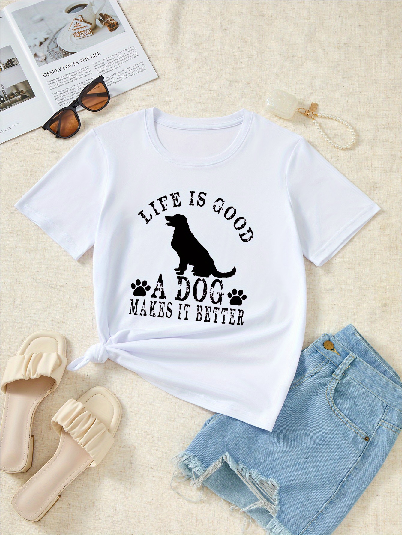 Cute Dog Print T shirt Casual Crew Neck Short Sleeve Top Temu United