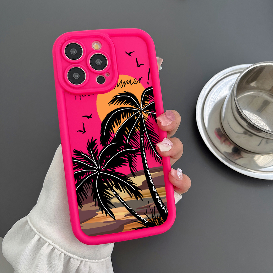 

1 Anti-slip Protective Rose Red Bottom Sunset Coconut Tree Pattern Phone Protective Case Phone Cover For