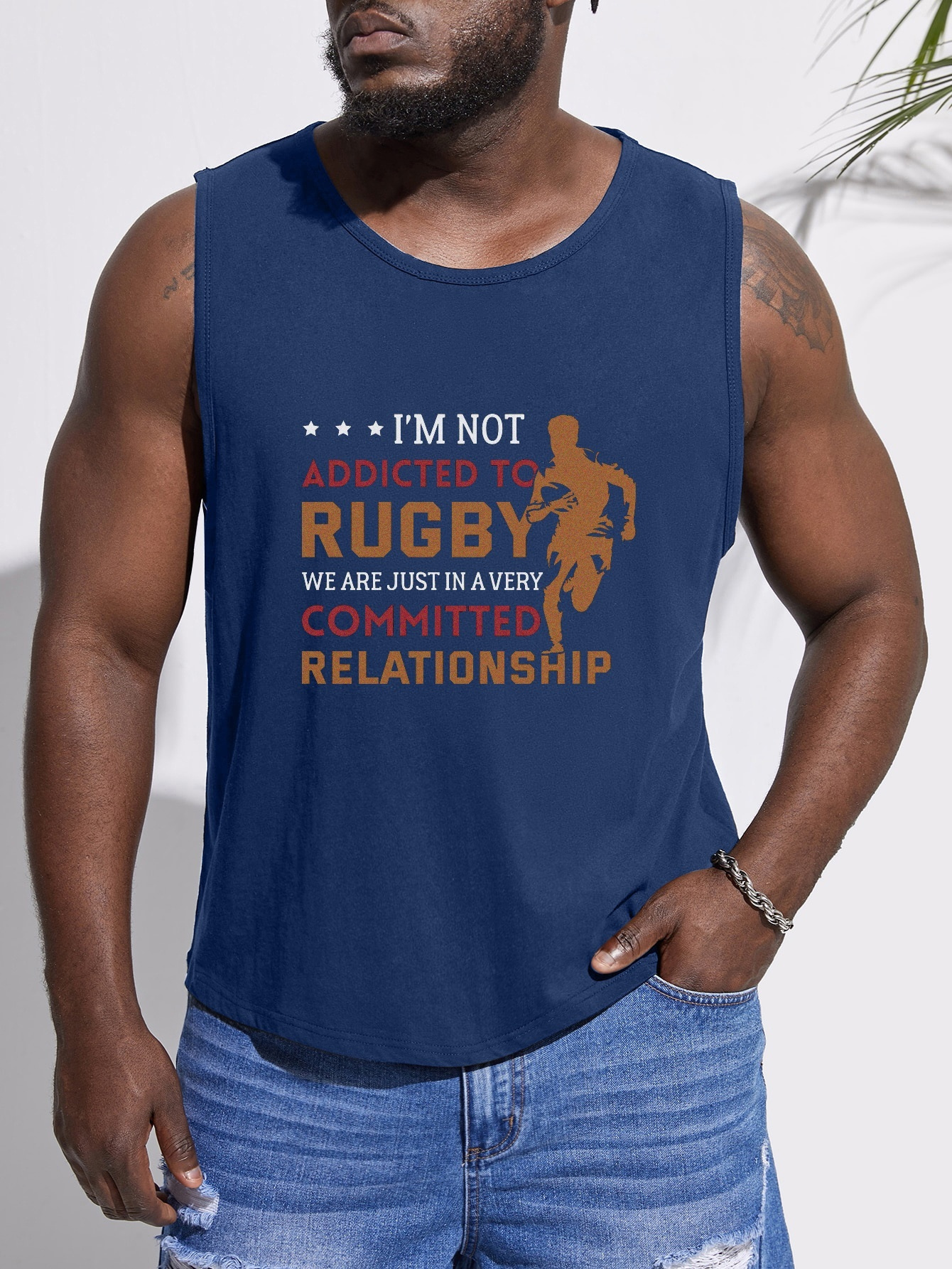 Plus Size Men's Rugby Player Graphic Print Tank Top Males Temu New