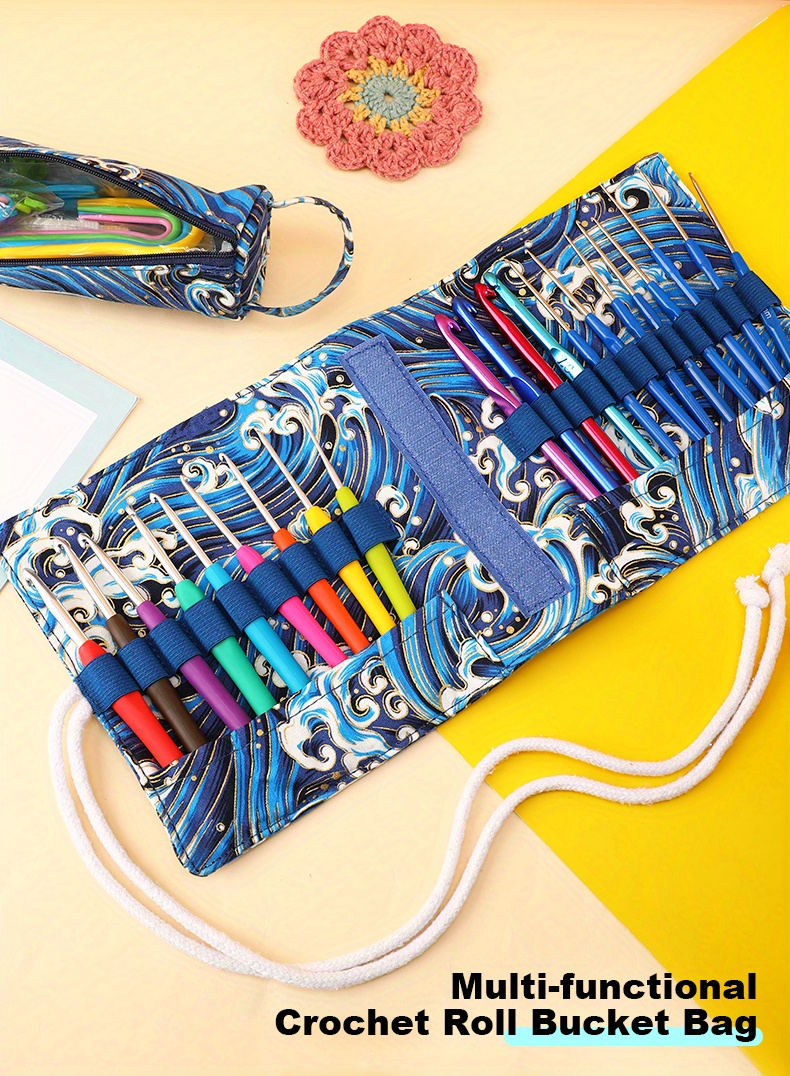 WANGCL Sac à Crochet Portable Avec Poches En Filet - Organisateur Léger En Tissu Oxford 600D Pour Accessoires Et Fournitures De Crochet