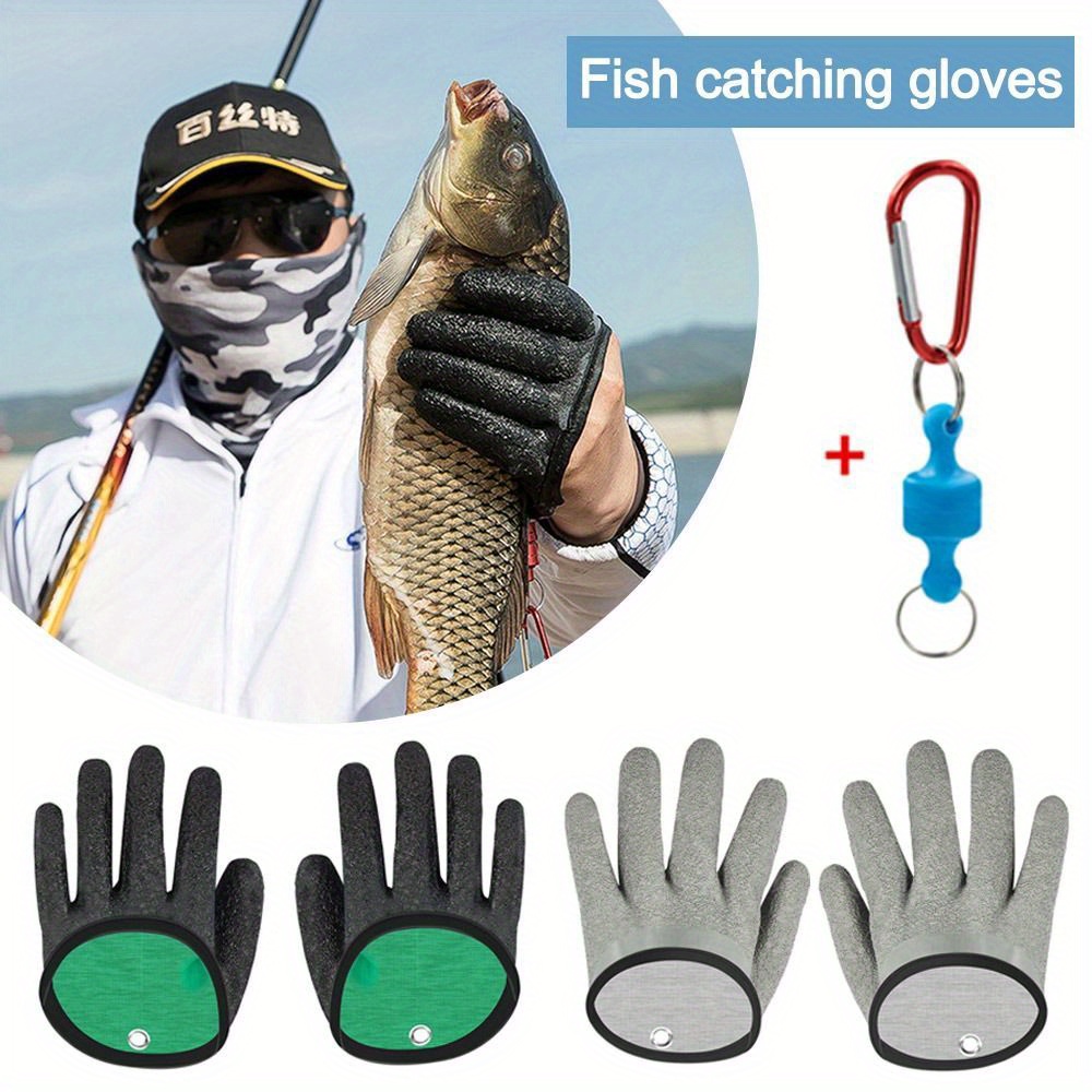 Fishing Gloves, Anti Slip Fish Cleaning Gloves, Waterproof PE Wire Weave  Fishing Glove with Professional Fisherman Magnet Release Fishing Gloves for