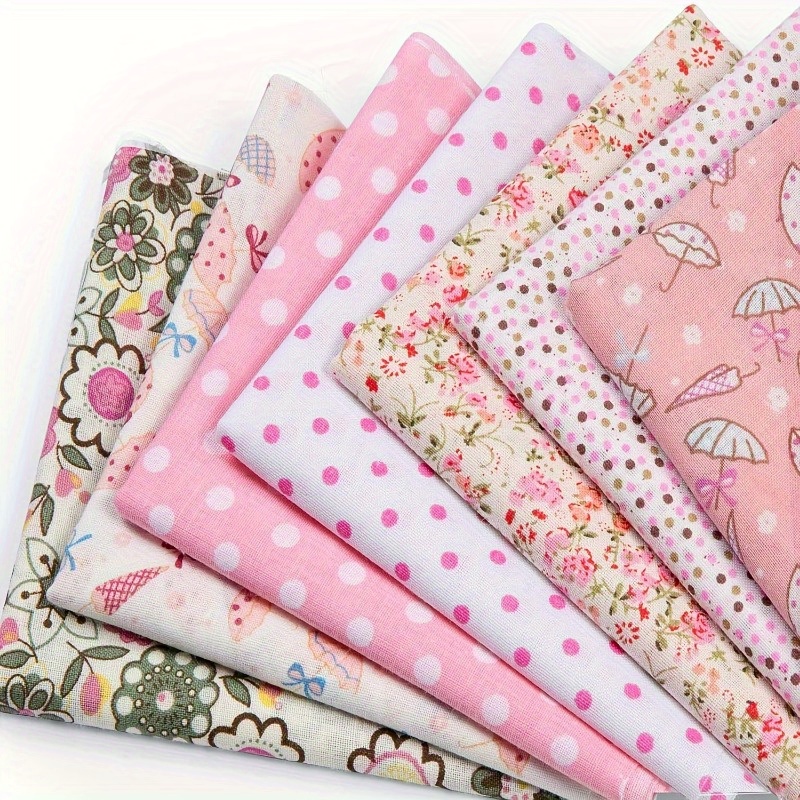 

7pcs Pink Series Cotton Fabric Squares, Assorted Patterns Patchwork, Diy Sewing Quilting Craft Material Pack