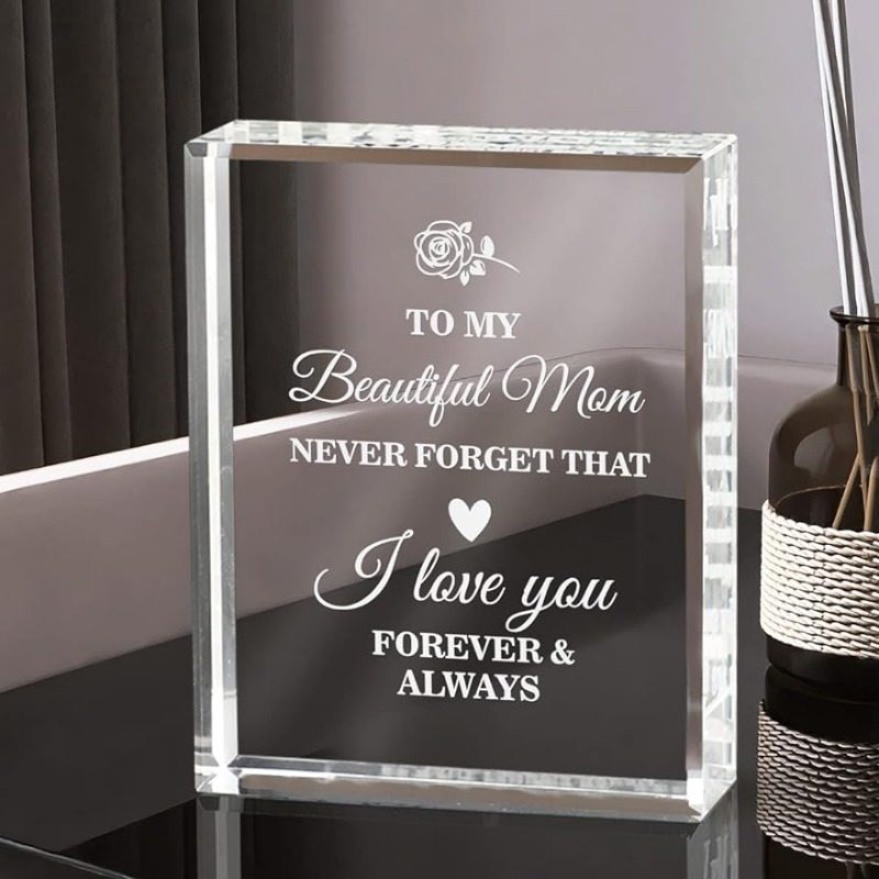 

1pc, Gifts For Mom Mother's Day Crystal Keepsakes, Christmas Birthday Gifts For Mom From Daughter Son, To My Mom Gifts Engraved Crystal Decor