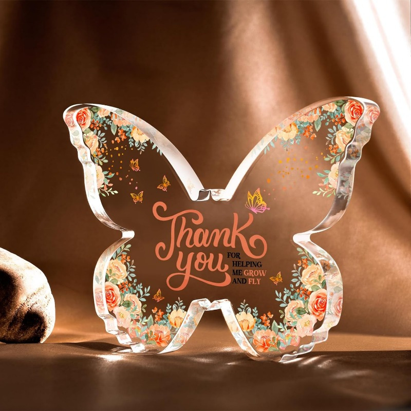

1pc, Thank You Gifts For Coworkers, Appreciation Gifts For Women Men With Orange Roses Decorative Butterfly-shaped Acrylic Gifts For Teacher Boss, Coworker Leaving Gift