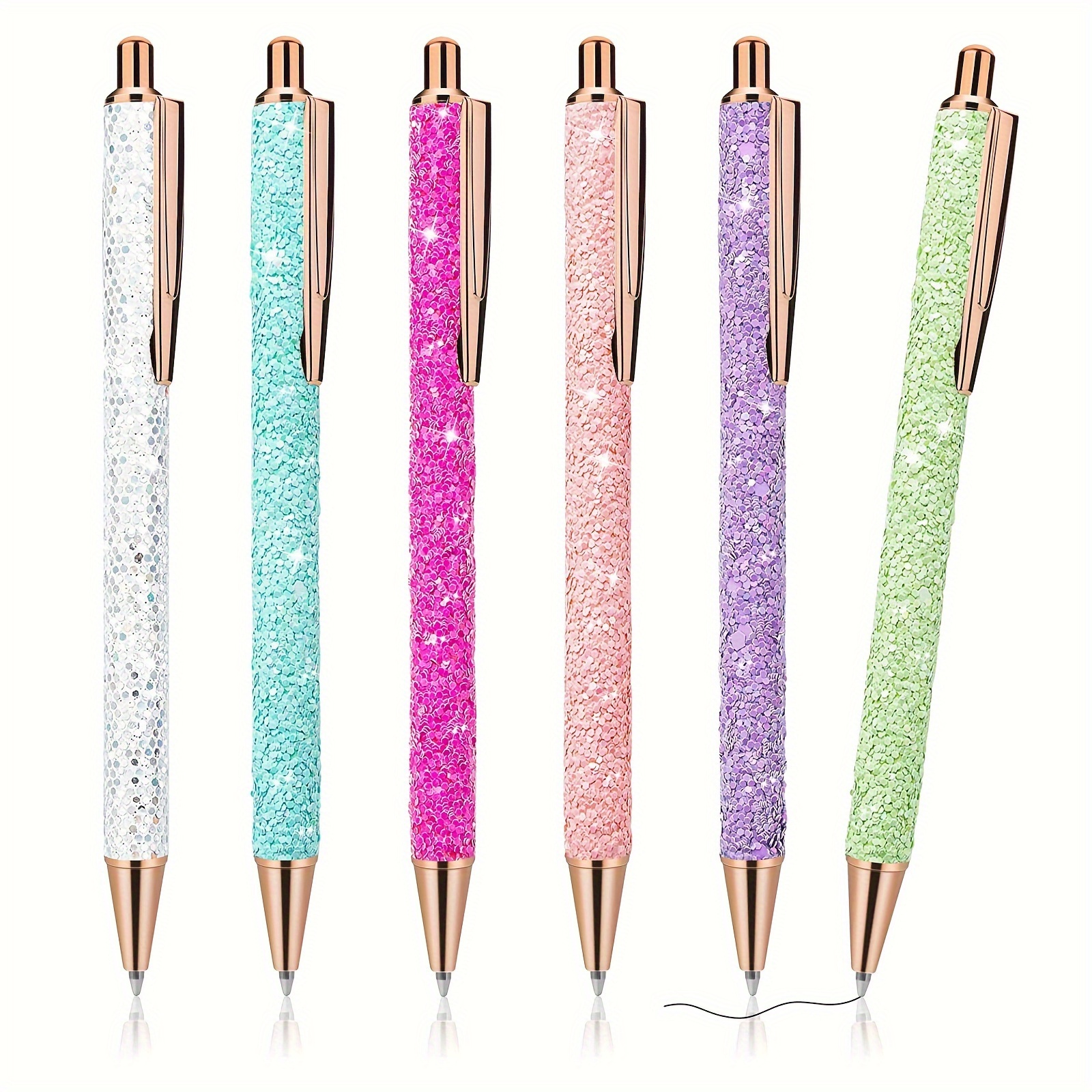 

6pcs Glittery Metal Pens - Retractable, 1.0mm Fine Point, Ergonomic & Ambidextrous - Fantasy-themed, Perfect Gift For Teachers