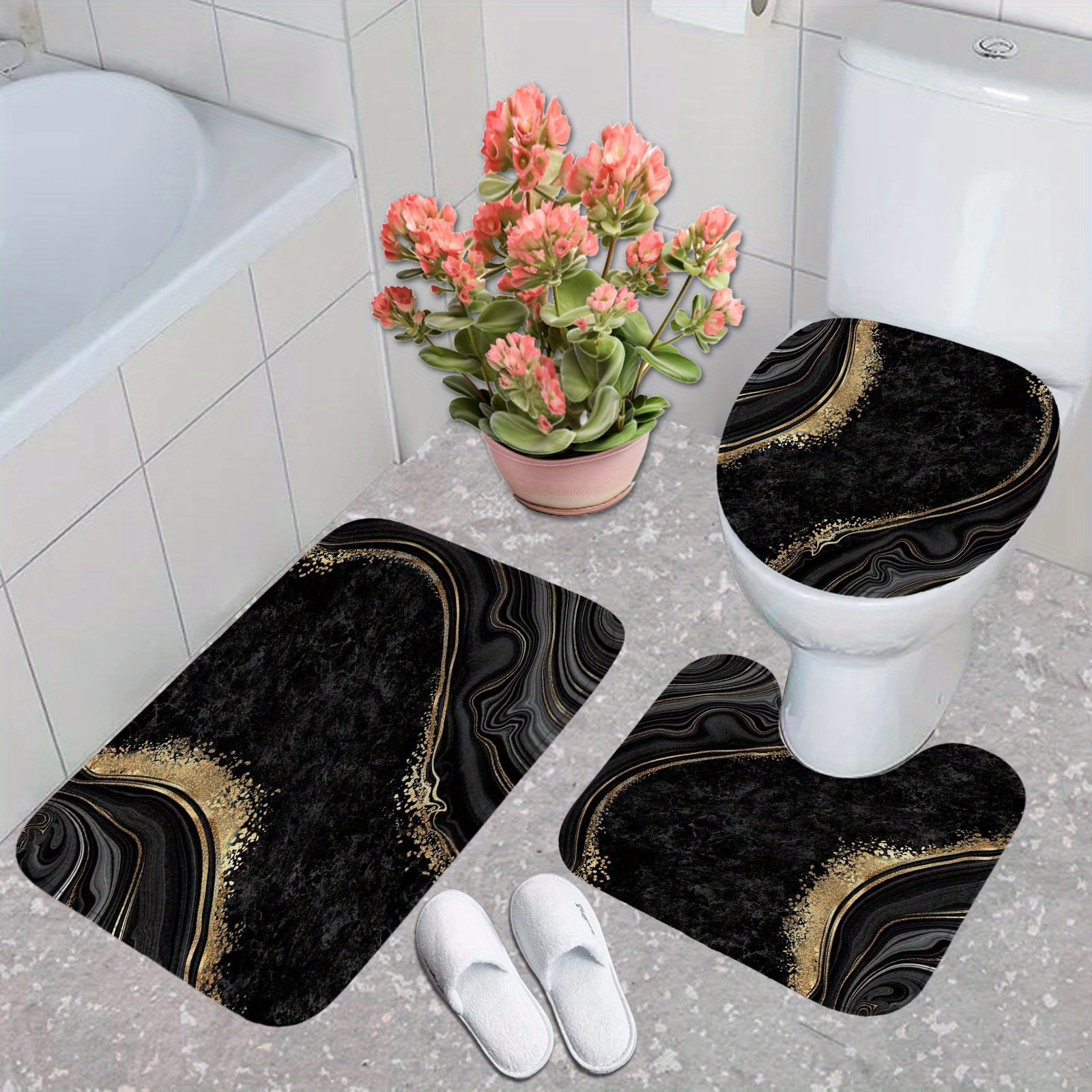 

3pcs Mat Set, Bathroom Rug, Carpet, Rug, U-shaped Rug, Lid Rugs, Bathroom Decor, Bathroom Accessories