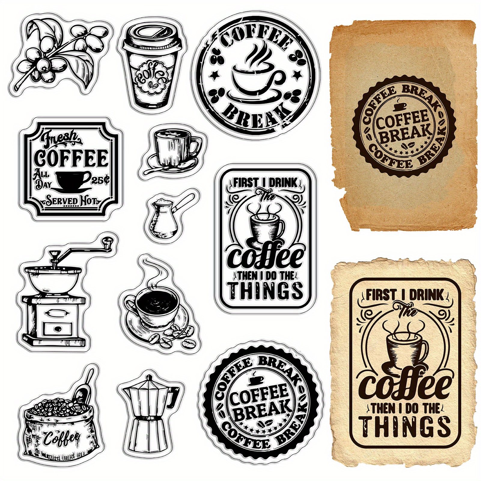 

1pc Silicone Stamp Rubber Seal Stamp, Coffee Retro Rubber Clear Stamp For Cards Making Diy Scrapbooking Photo Journal Album Decoration
