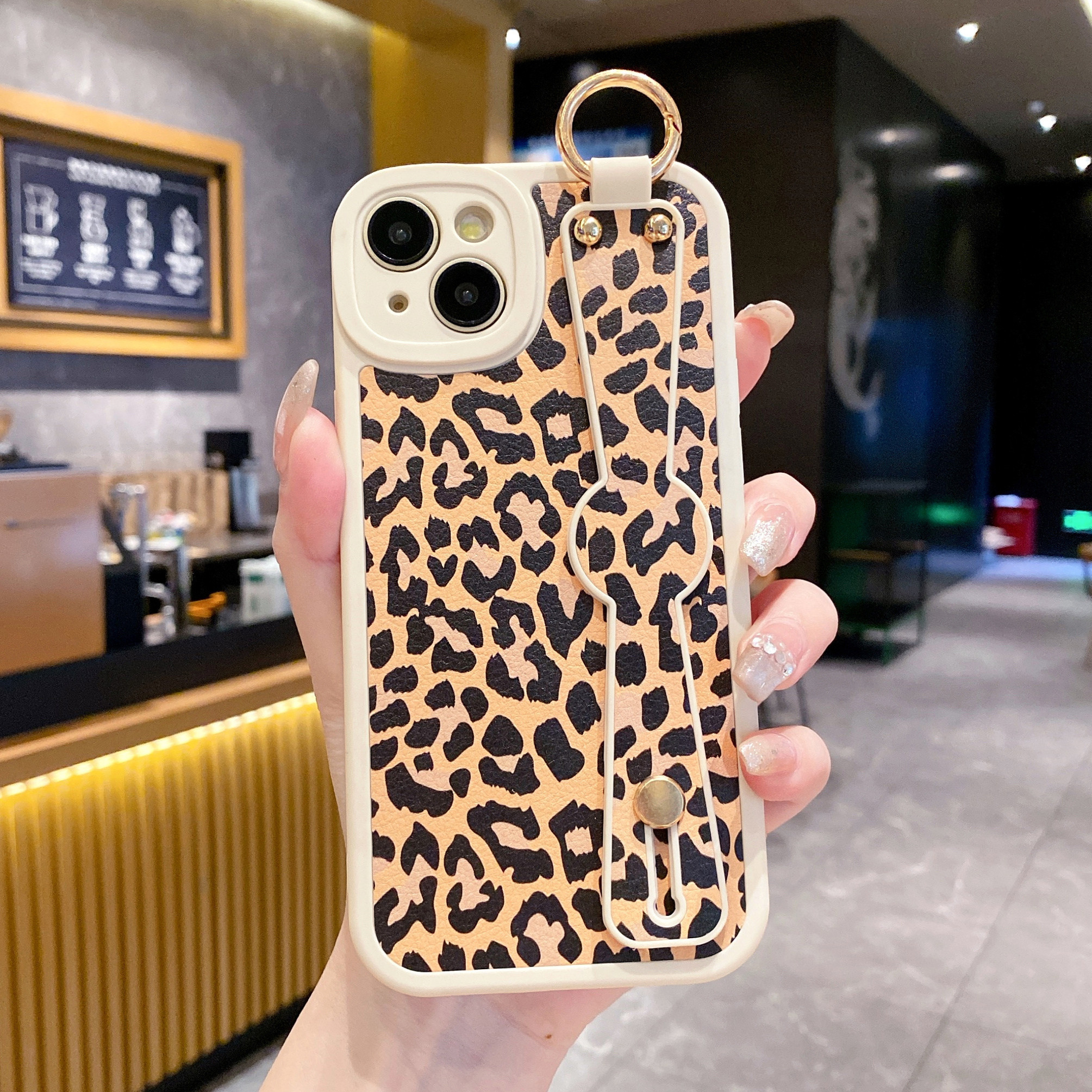 

Fashionable Leopard Print Pu Metal Holder Phone Case Suitable For Samsung Galaxy S24 S23, S22, S21, S20, Ultra, Plus, Fe White Tpu Silicone Anti Slip And Shock-absorbing