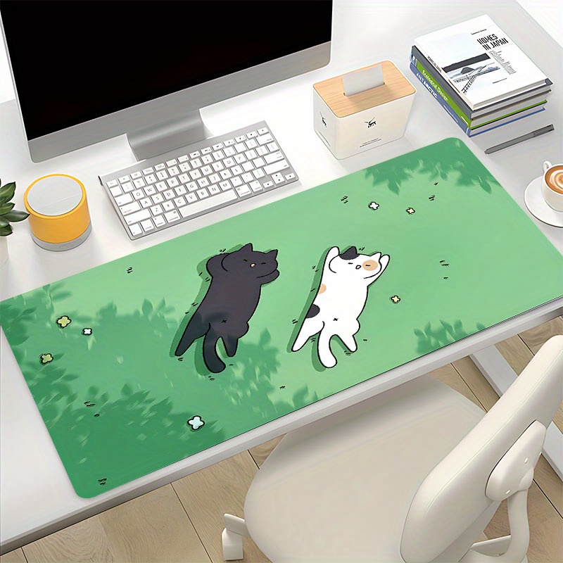 

1pc Cute Lazy Cat Green Large Game Mouse Pad Computer Hd Fresh Healing Desk Mat Keyboard Pad Natural Rubber Non-slip Office Table Accessories As Gift For Boyfriend/girlfriend Size 35.4x15.7in