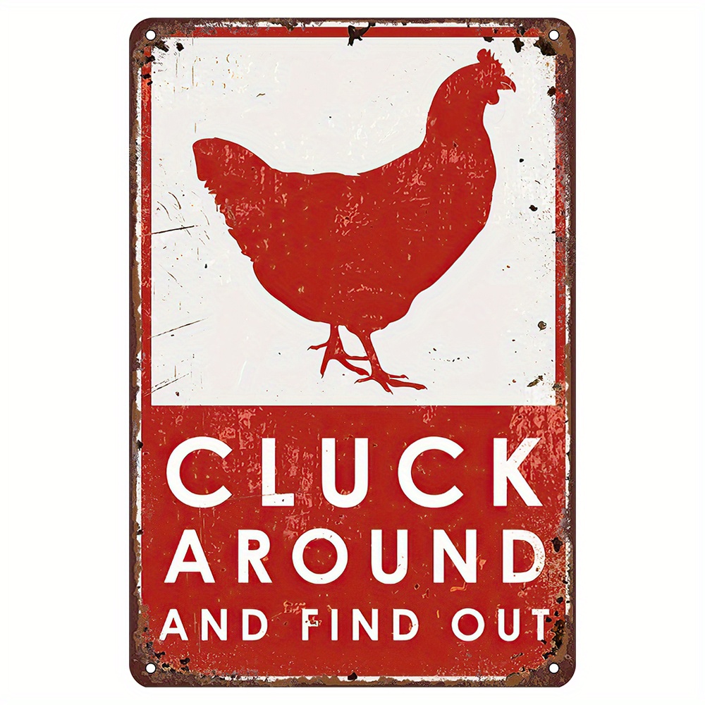 Cartello per pollaio in metallo Cluck Around and Discover Cartello per