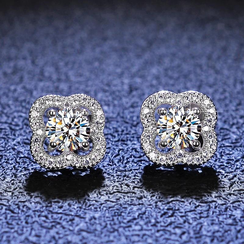 

2pcs/pair 0.5ct Moissanite Clover Stud Earrings, 925 , Wedding Jewelry