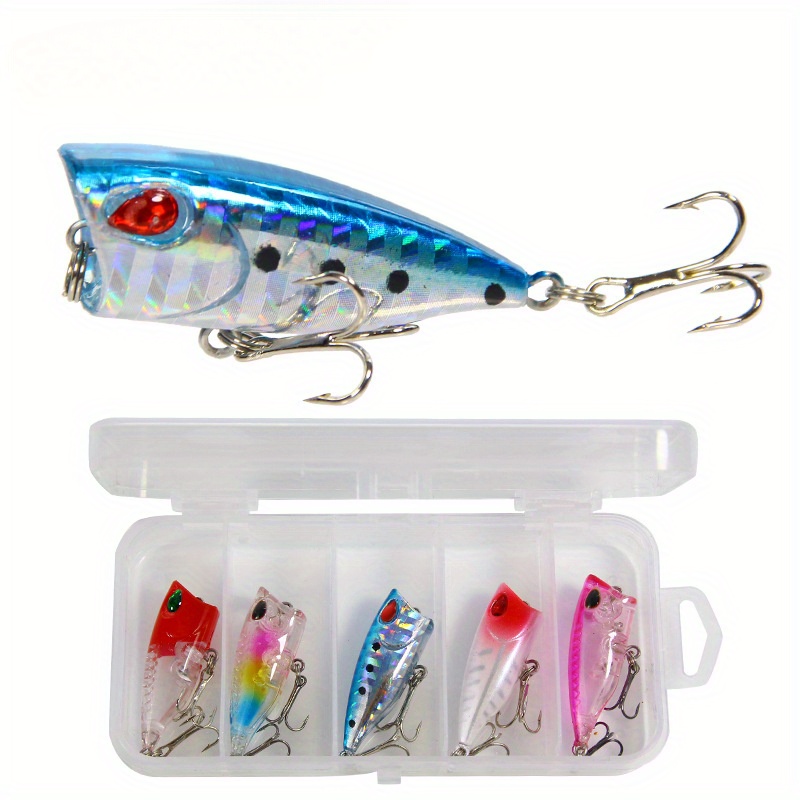 5pcs Mini Popper Lure Set, Topwater Floating Fishing Bait With 3d Eyes And  Treble Hooks, Fishing Accessories - Sports & Outdoors - Temu United Kingdom
