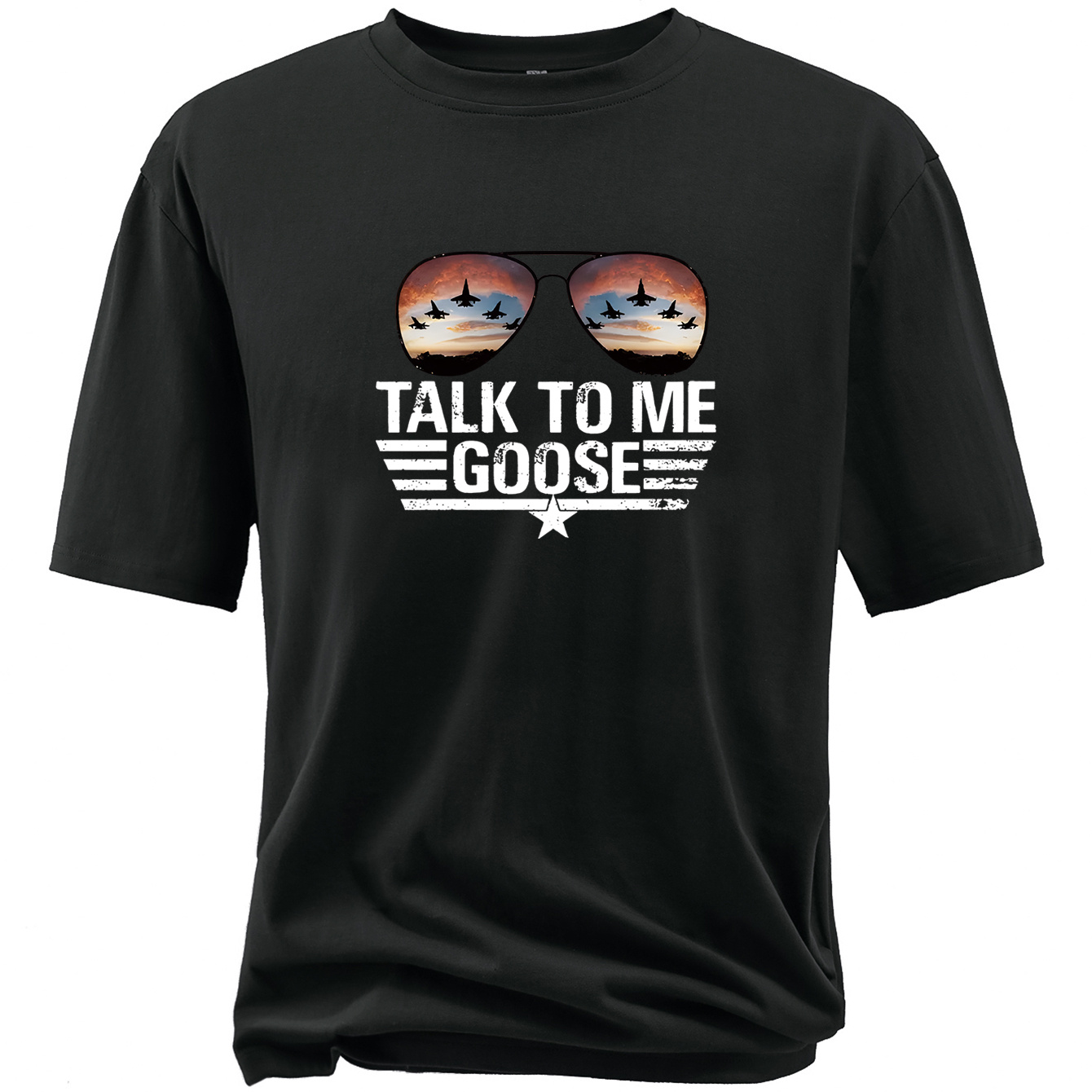 

Plus Size Men's Talk To Me Goose Letter Print Short Sleeve T-shirts, Comfy Casual Elastic Crew Neck Tops, Men's Clothing