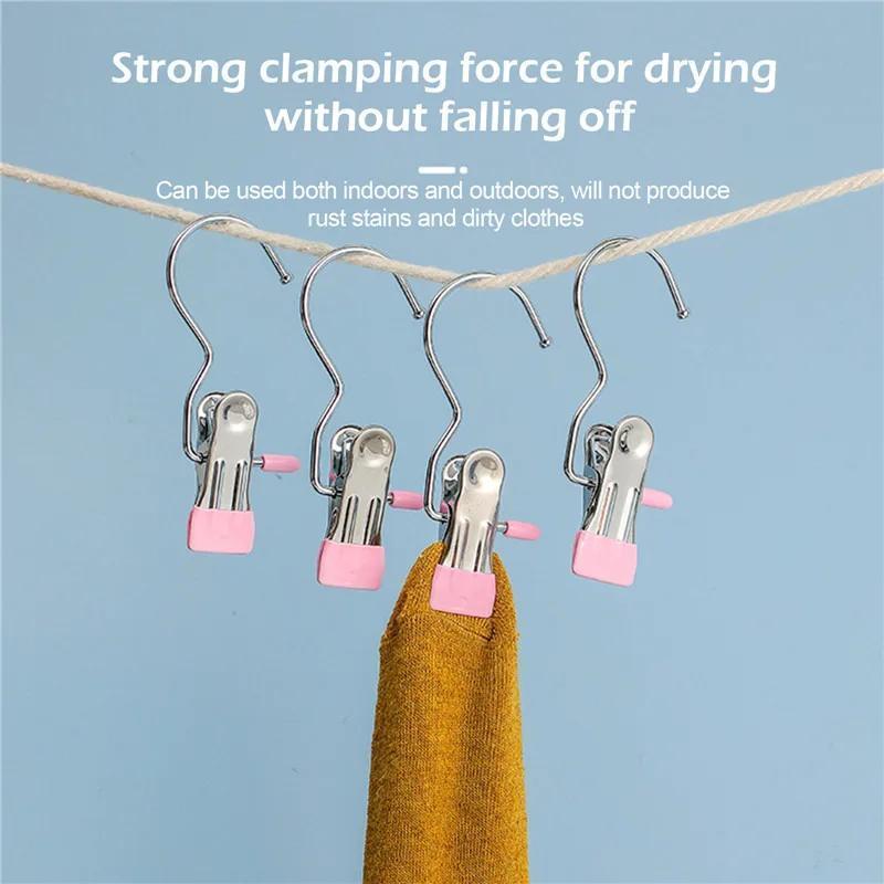 10pcs stainless steel clothespins laundry clothes pegs with hook portable hanging clothes clips closet clothes organizer hanger clothes pins details 2