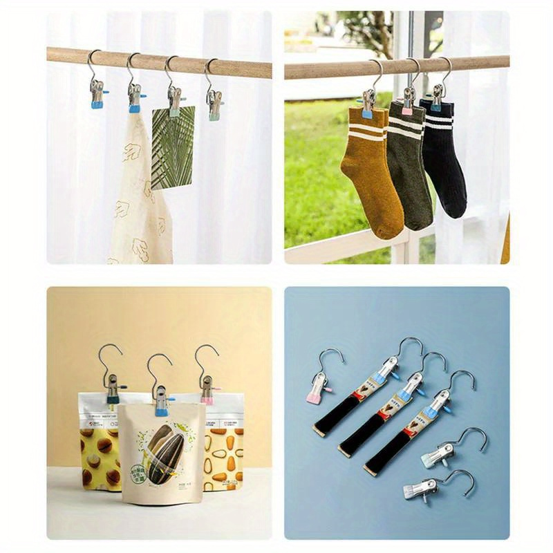 10pcs stainless steel clothespins laundry clothes pegs with hook portable hanging clothes clips closet clothes organizer hanger clothes pins details 7