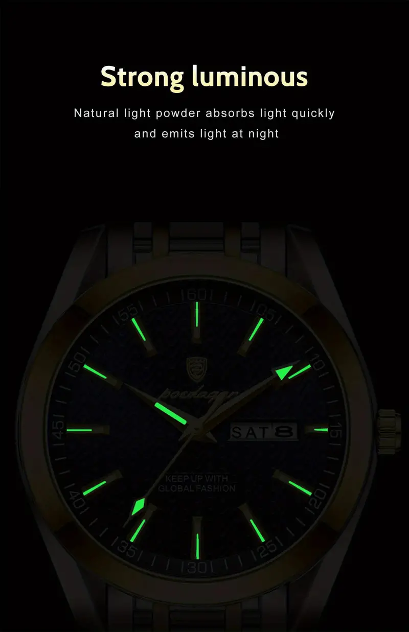 poedagar business waterproof luminous stainless steel date week quartz watches details 10