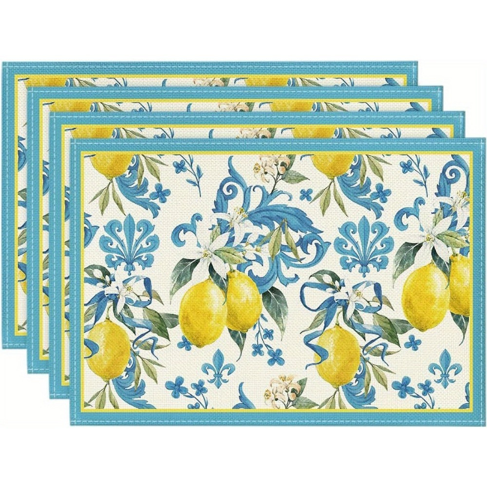 

4pcs Blue Lemon Summer Placemats, 12x18 Inch Seasonal Table Mats For Party Kitchen Dining Decoration, For Party, Kitchen, Dining Decoration