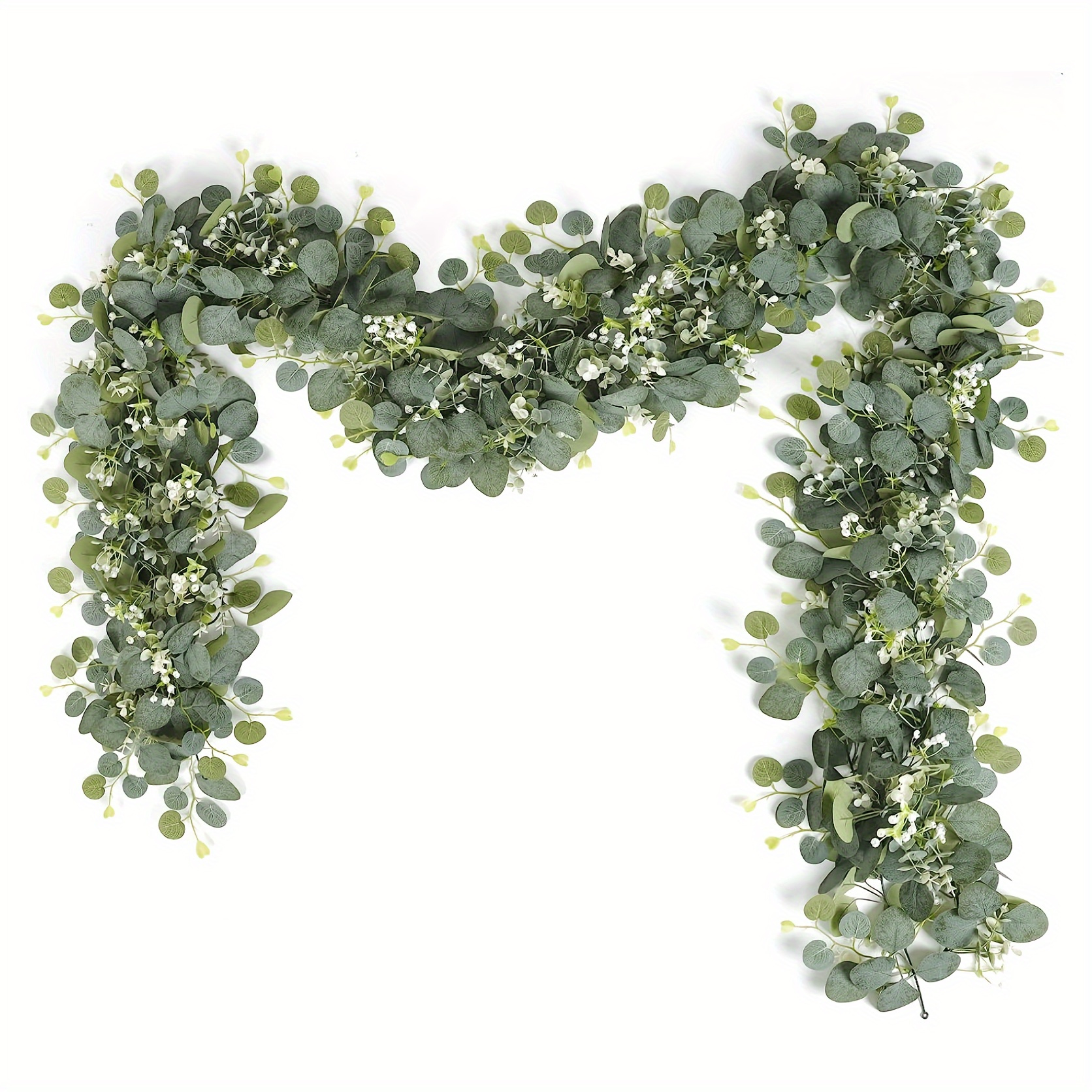 

Elegant 5.9ft Eucalyptus Garland With White Flowers - Silvery Dollar Leaves & Gypsophila, Artificial Greenery Vine For Wedding, Party, Home & Office Decor