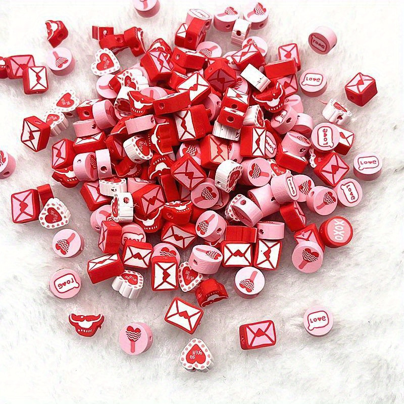 

30pcs 10mm Valentine's Day Heart-shaped Polymer Clay Beads - & Kiss Designs For Making, Bracelets, Earrings, Necklaces, Charms For Jewelry Making