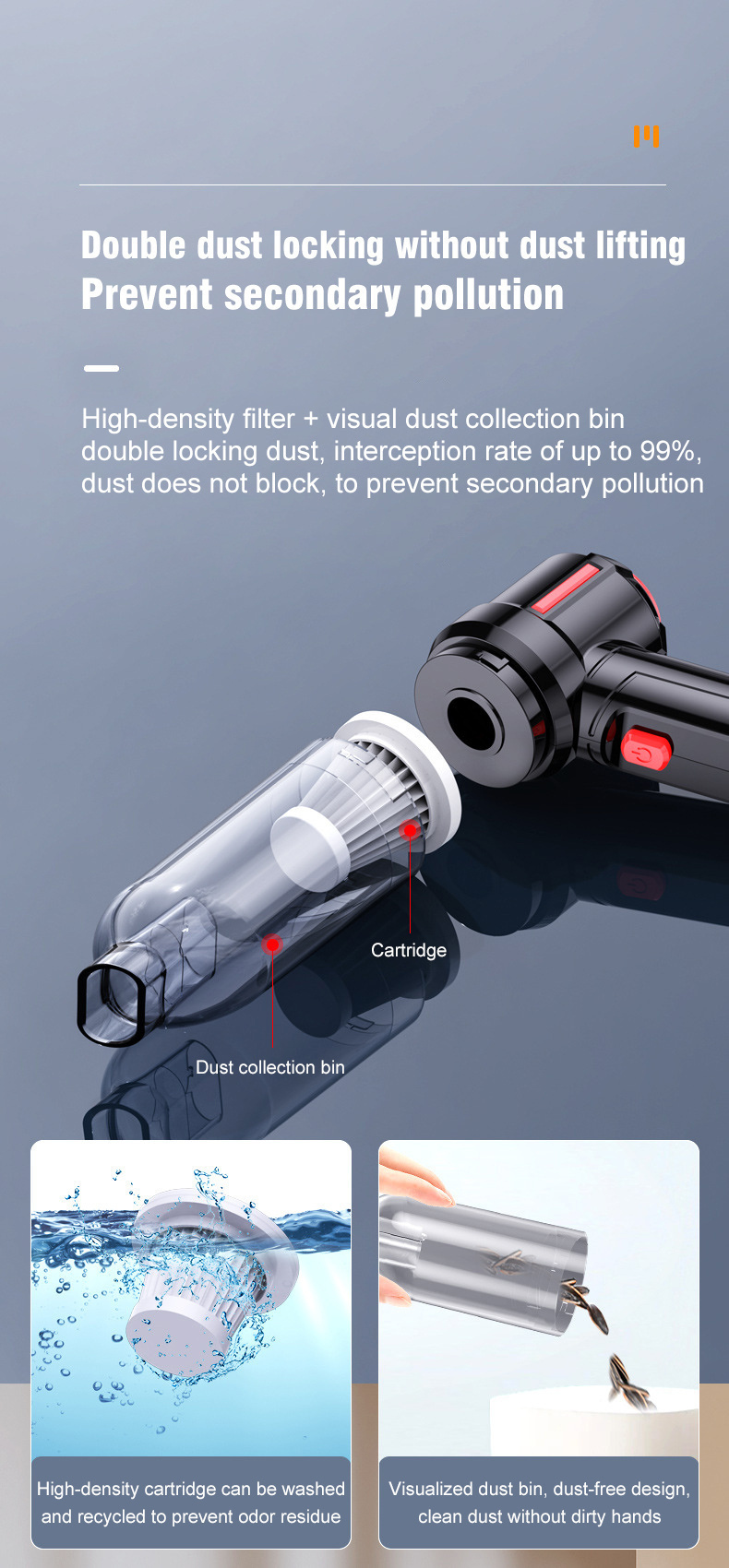 1pc cordless handheld vacuum cleaner rechargeable car vacuum with charging dock strong suction portable mini vacuum wet dry dual use for home and car cleaning keyboard detailing tool details 9