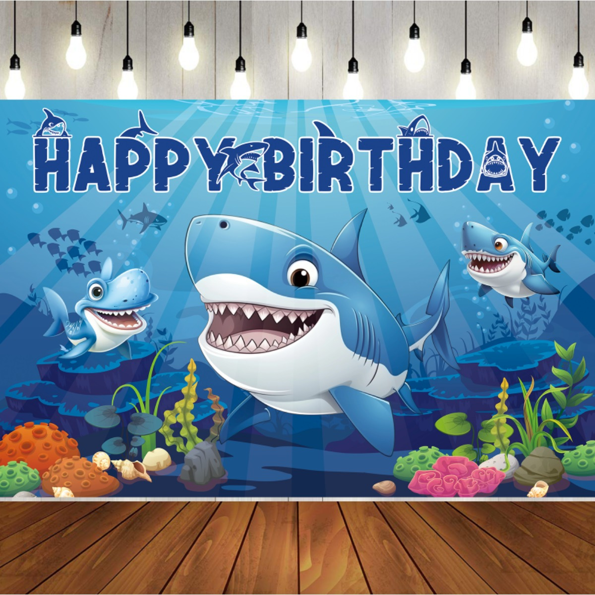 Shark Backdrop Photo Booth Shark Happy Birthday Banner Shark - Temu