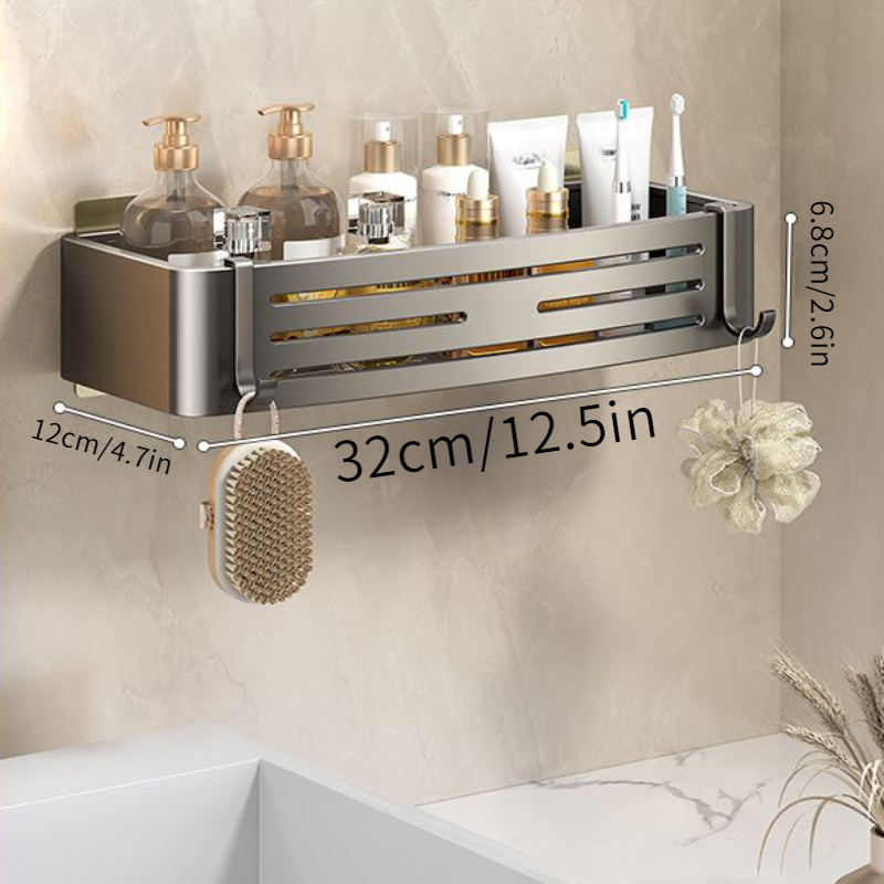 TEMU 1/2pcs Stainless Steel Corner Shower Caddy, No-drill Wall-mounted Bathroom Organizer With Adhesive, 12-inch Space Saving Shelf For Cosmetics & Toiletries, Rustproof Kitchen Storage Racks