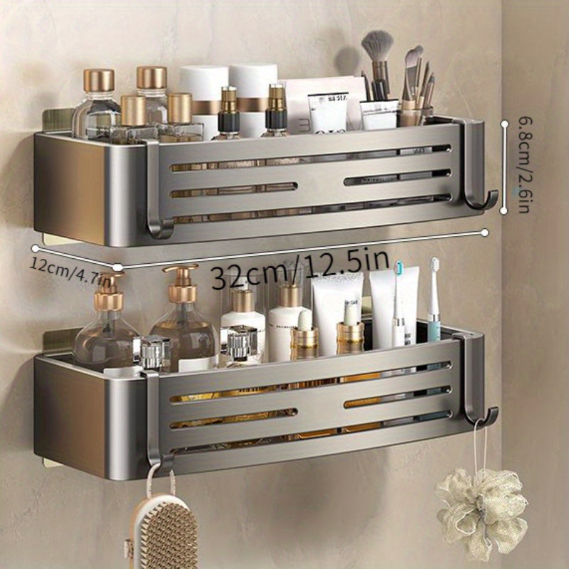 TEMU 1/2pcs Stainless Steel Corner Shower Caddy, No-drill Wall-mounted Bathroom Organizer With Adhesive, 12-inch Space Saving Shelf For Cosmetics & Toiletries, Rustproof Kitchen Storage Racks