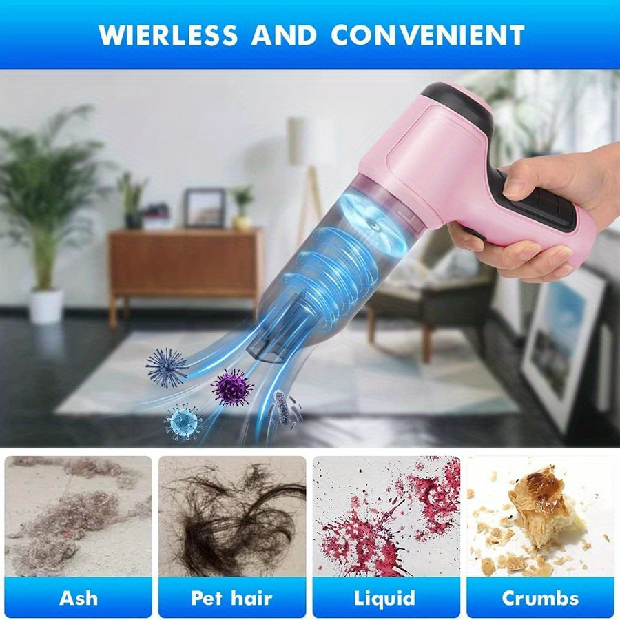 high power 45w pink handheld vacuum cleaner portable cordless with strong suction for wet dry cleaning usb rechargeable   dust brush details 3