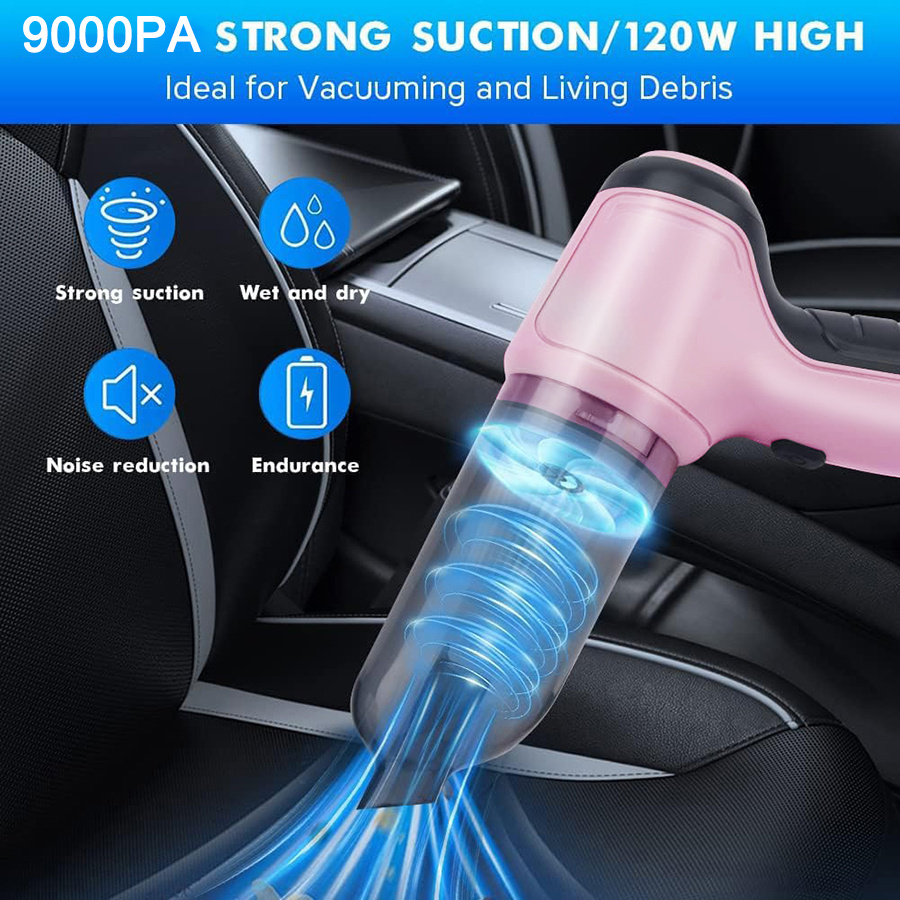 high power 45w pink handheld vacuum cleaner portable cordless with strong suction for wet dry cleaning usb rechargeable   dust brush details 4