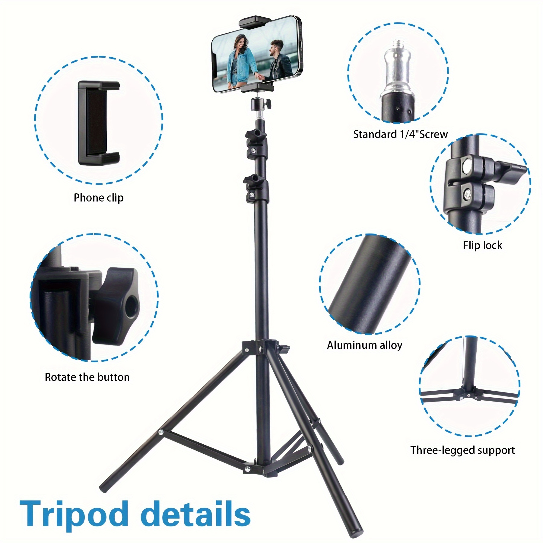 

62 Inch Phone Tripod And Selfie Stick, Expandable Phone Tripod Stand With Phone Holder, Compatible With Iphone/android Phones, Cameras (black)