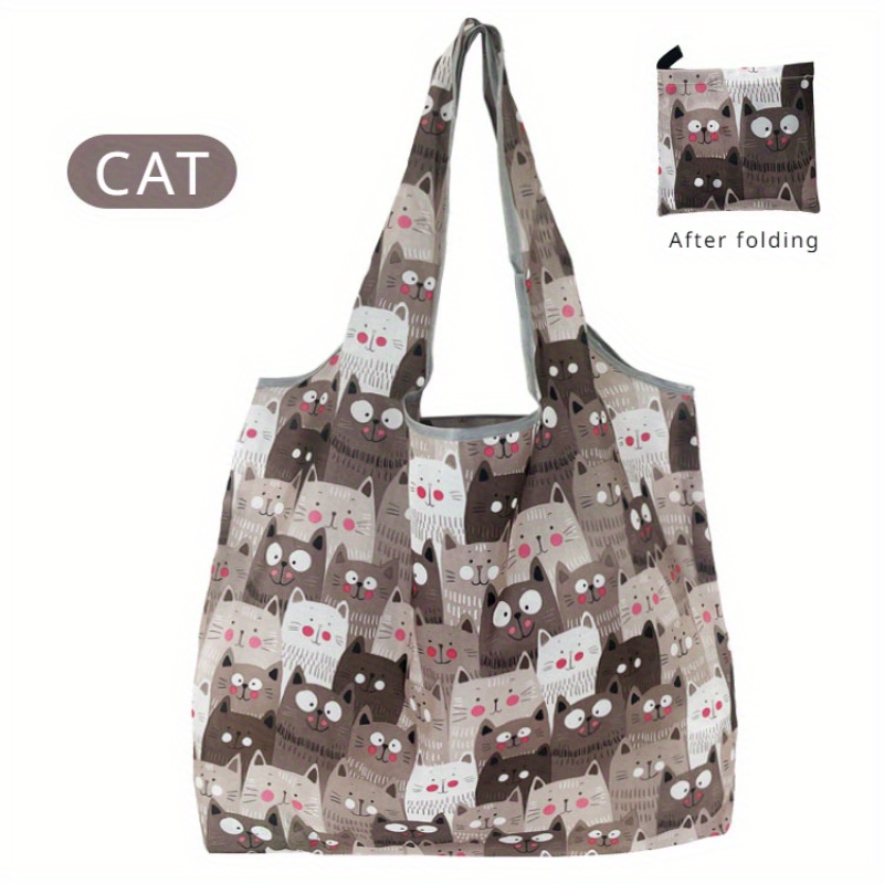 

1pc Fashion Print Tote Bag, Kitten Cute Shopping Bag, Outdoor Travel And Camping Tote Bag, Large Capacity Foldable Bag