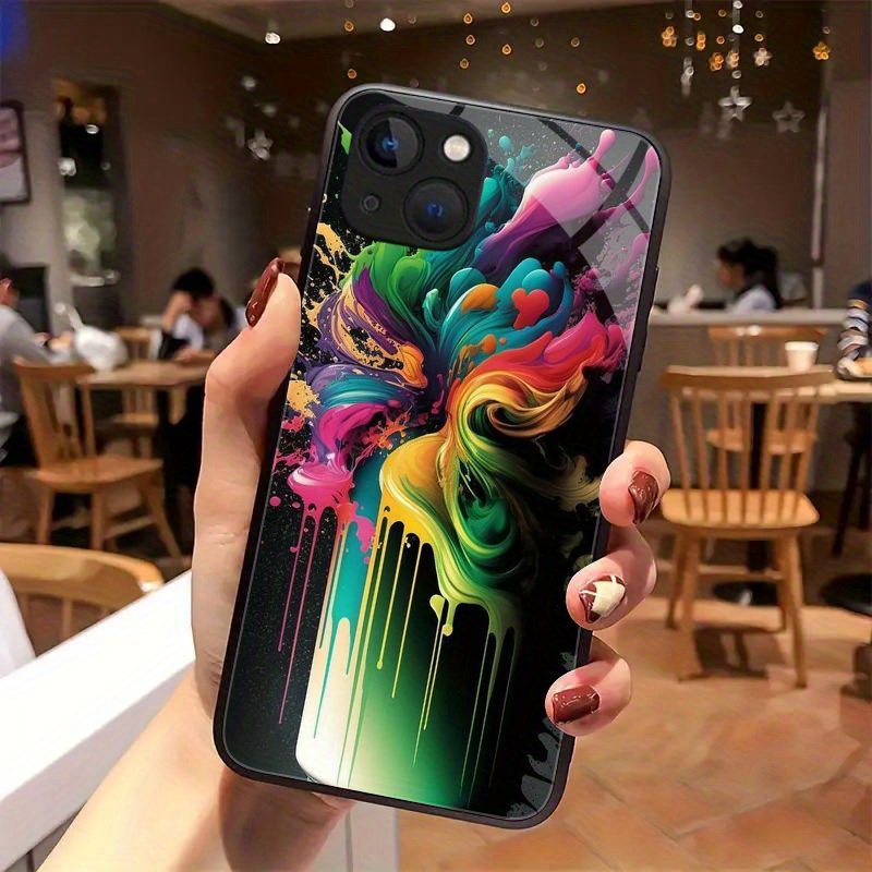 

Art Colorful Tempered Glass Phone Case For Iphone 15pro Max/15pro/15plus, 14 Pro Max/14 Plus/14 Pro/14, 13 Pro Max/13 Pro/13, 12 Pro Max/12 Pro/shockproof Soft Protective Cover