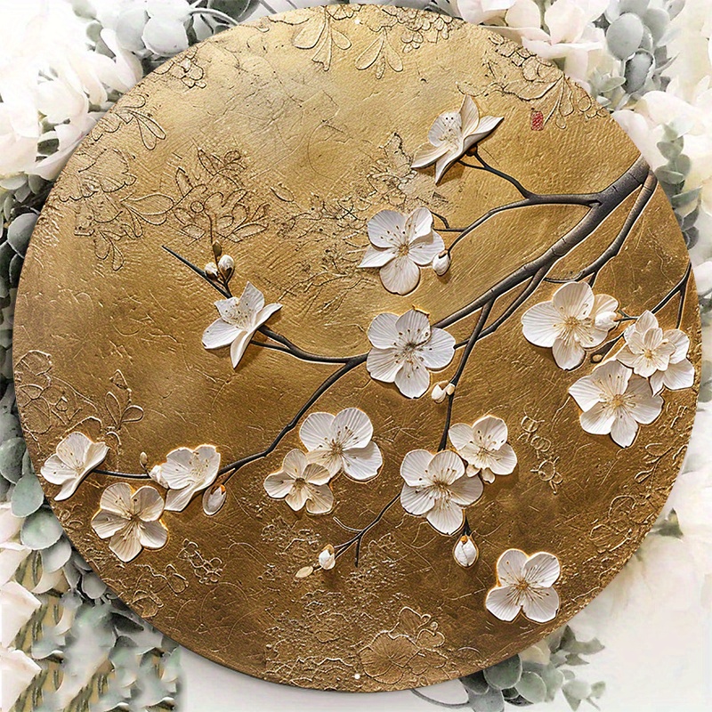 

1pc 8x8inch Aluminum Metal Sign A Golden Plate In The Style Of A Japanese Flower Ep Round Aluminum Sign Door Hanger Sign Wall Sign Wreath Sign Metal Sign Decor Sign